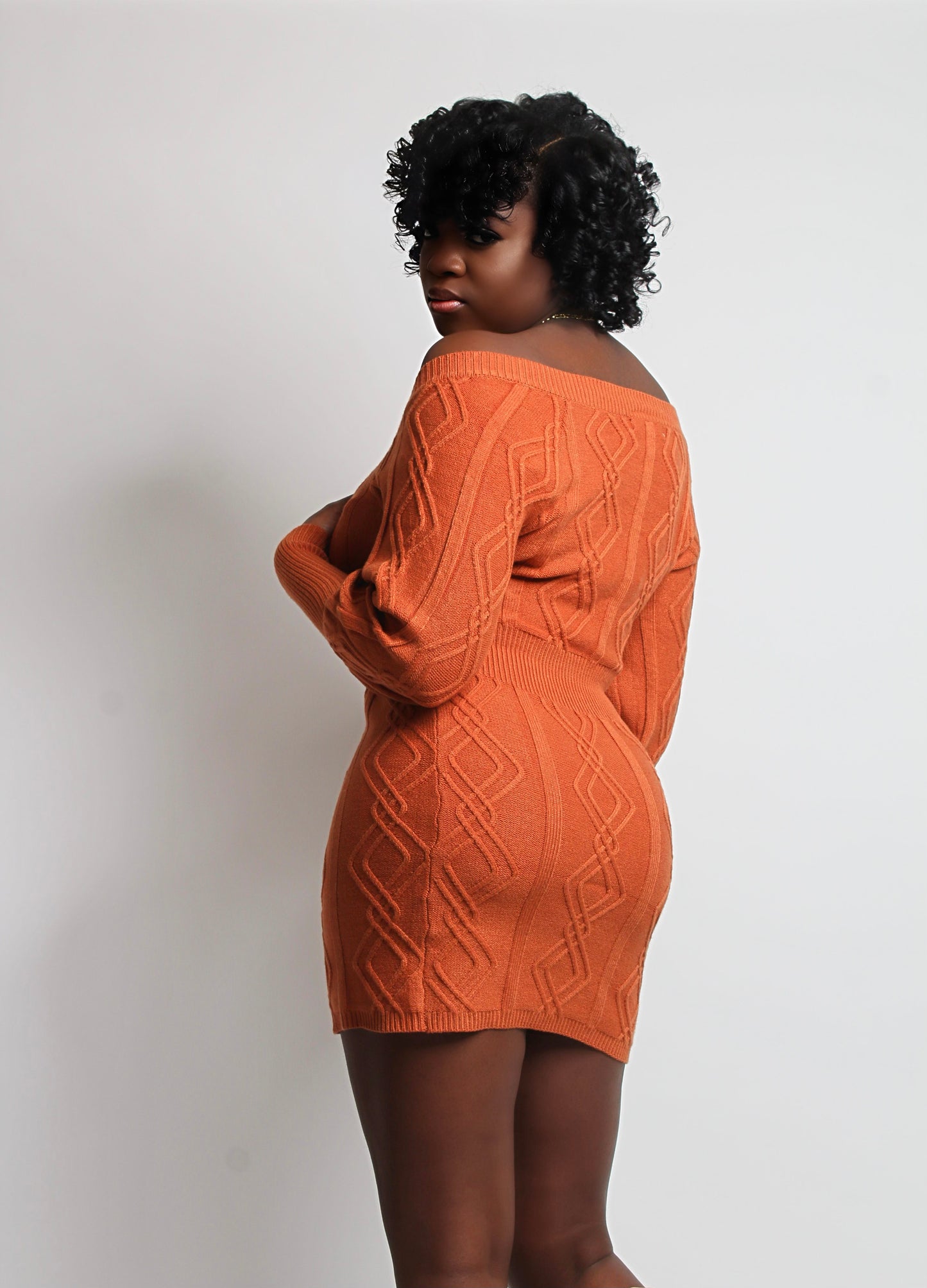 Puff Sleeve Mini Sweater Dress Caramel