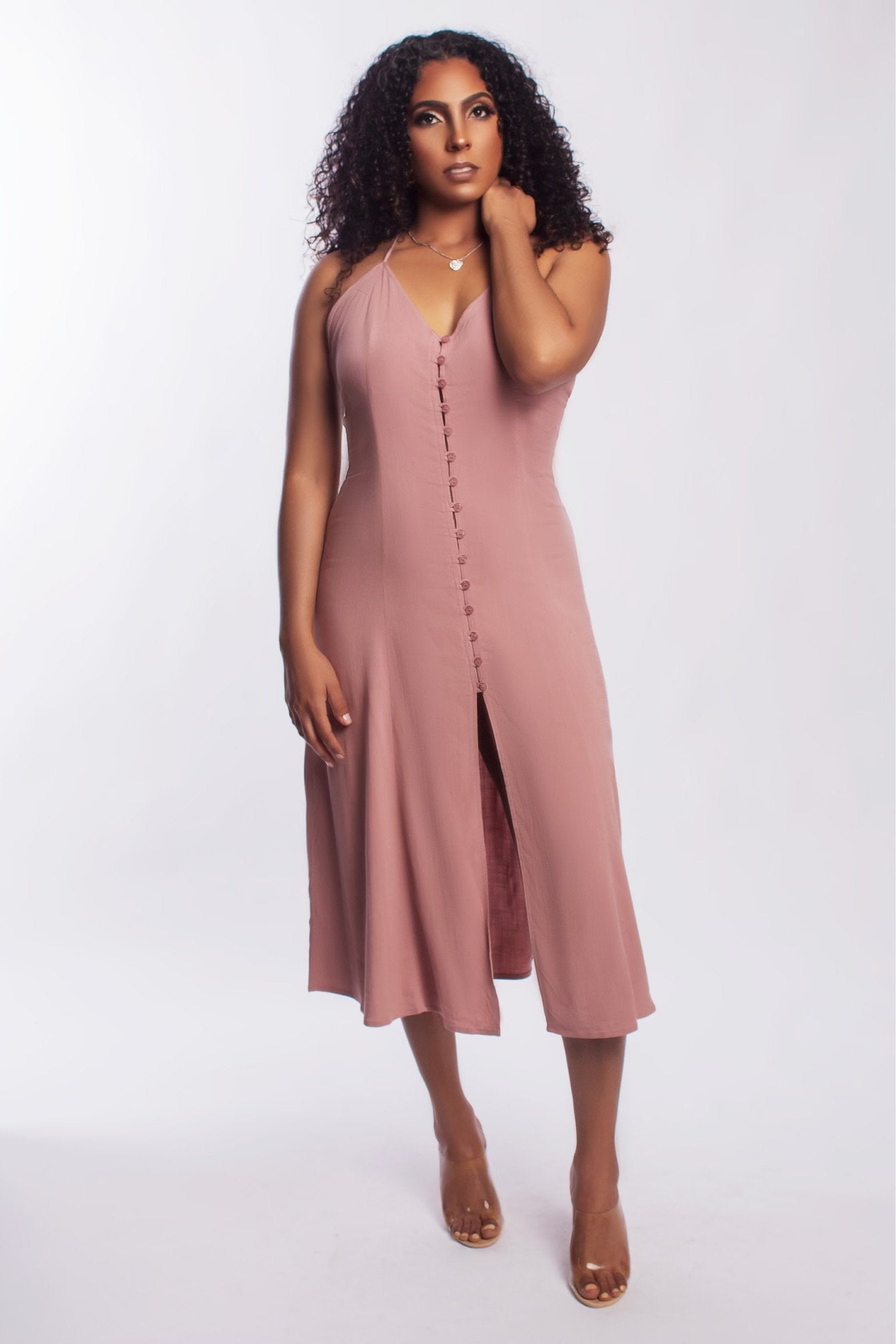 Not So Simple Button Down Midi Dress (Rose Pink)