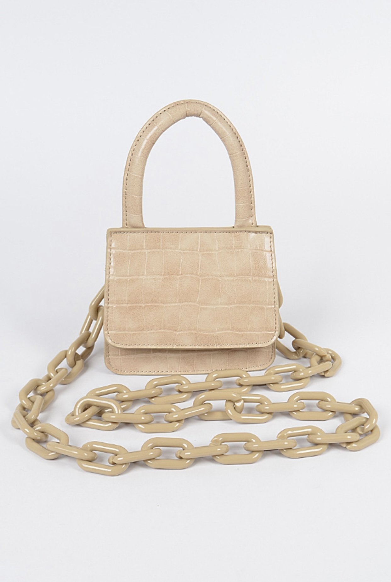 Mini Faux Croc Bag (Beige)