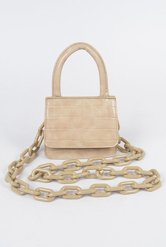 Mini Faux Croc Bag (Beige)