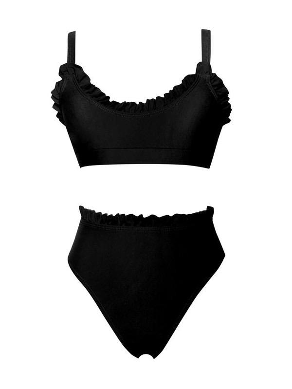 High Waisted Ruffle Bikini (Black)