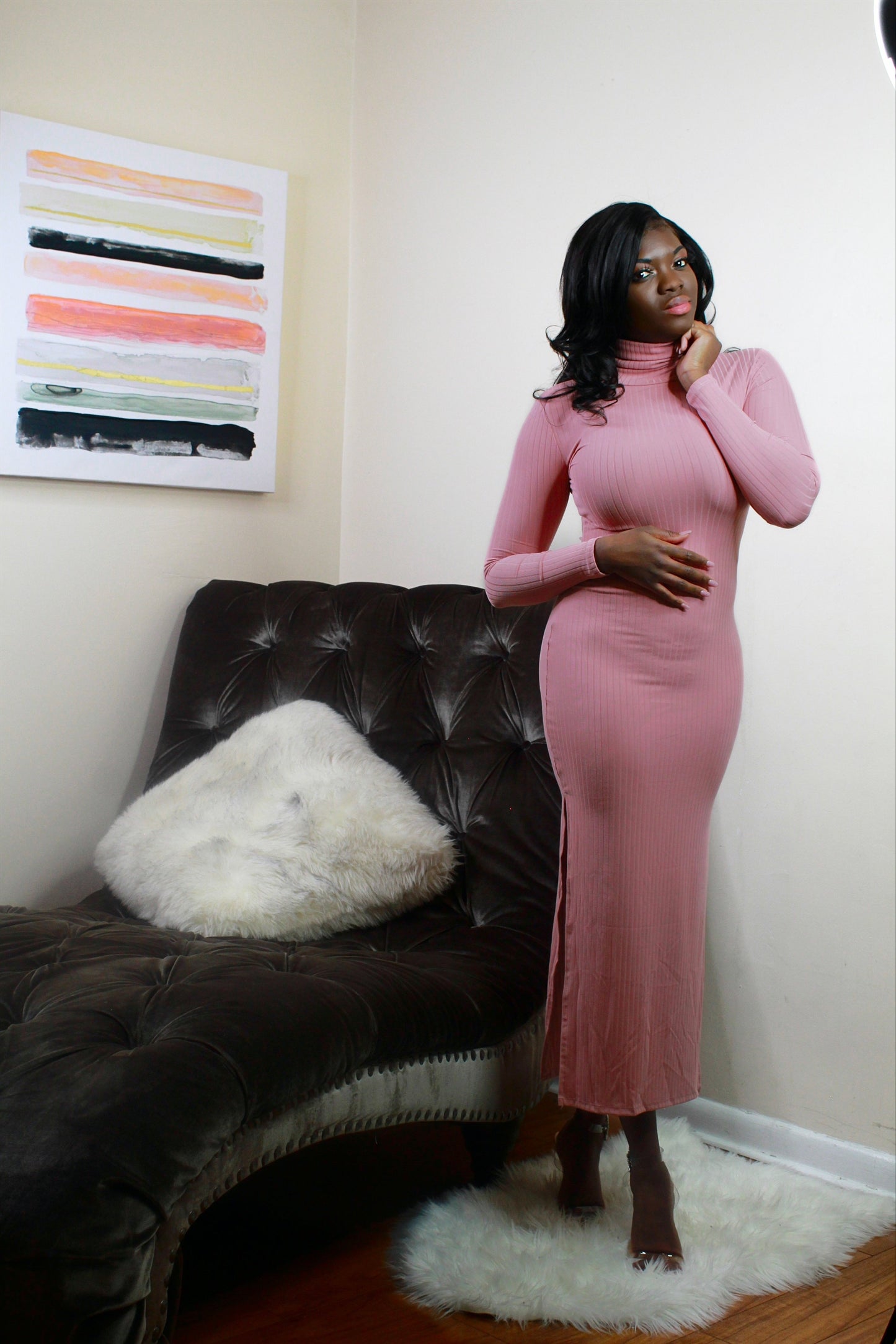 Tracy Ribbed Dress- Pink