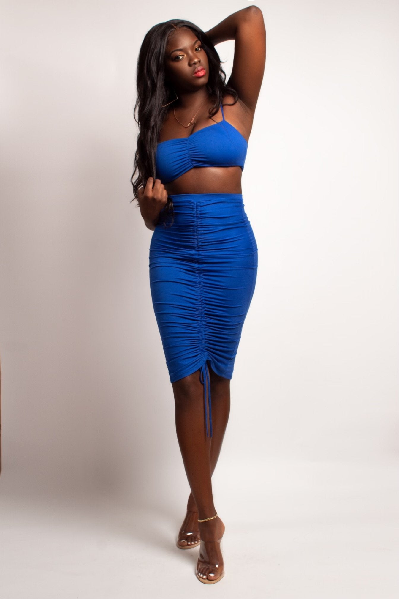 Ruched Midi Skirt Set (Royal Blue)